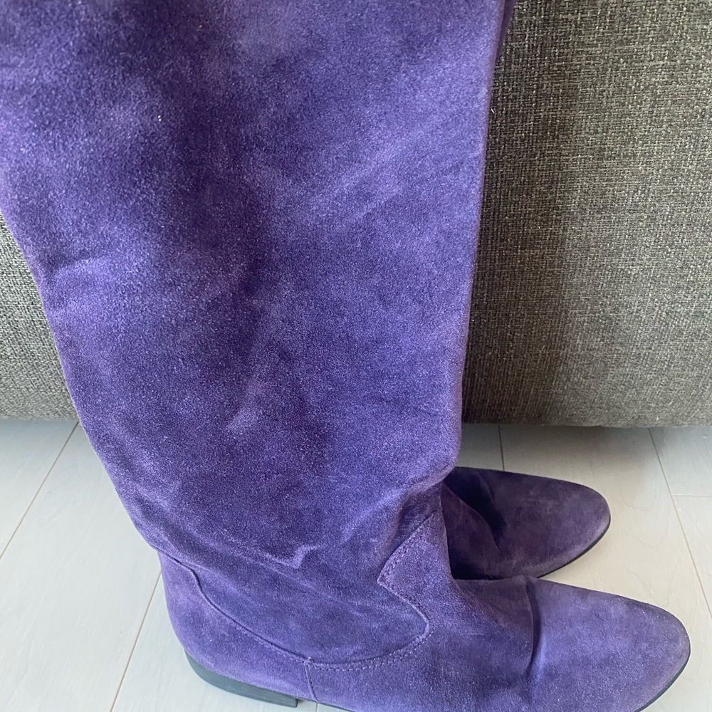 Vintage, Purple Genuine Suede Leather Slouchy Boots Size 9 - Picture 3 of 16
